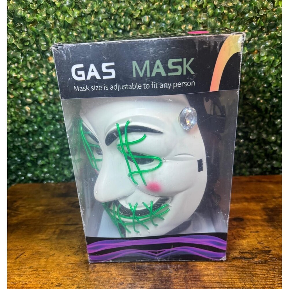 Halloween Anonymous LED Gas Mask Sz adjustable to fit any person